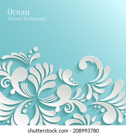 Abstract Ocean Background with 3d Floral Pattern. Trendy Design Template