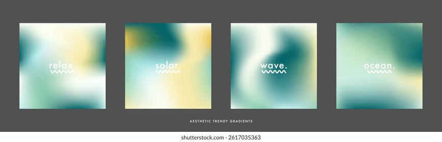 Abstract ocean blue minimal square gradient background set. Sea green color vector bg. Simple blurred sea wave vector texture. Ocean theme design template for poster, social media ads, cover, sale