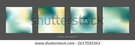 Abstract ocean blue minimal square gradient background set. Sea green color vector bg. Simple blurred sea wave vector texture. Ocean theme design template for poster, social media ads, cover, sale
