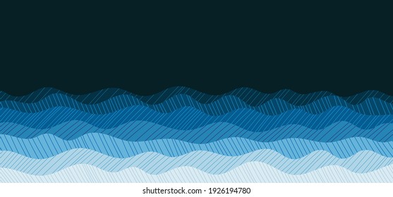 Abstract ocean blue wavy style of drawing doodle pattern artwork template. Overlapping design of minimal style background. illustration vector