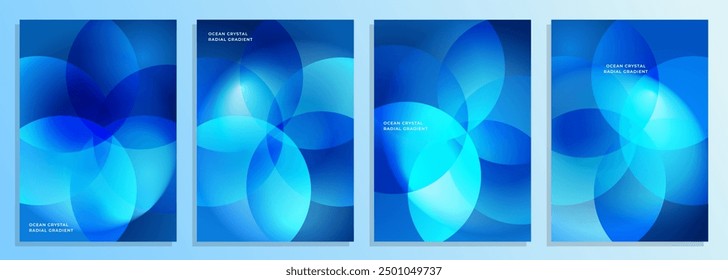 abstract ocean crystal radial gradient cover design set, for cover, poster, book, magazine, background, flyer, etc.
a4 size EPS vector design set.