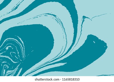 Abstract ocean marble art. Natural random ebru. Artistic style with the swirls of marble or the ripples of agate stone. Blue paint shapes. Vector.