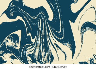 Abstract ocean marble art. Natural random ebru. Artistic style with the swirls of marble or the ripples of agate stone. Blue paint shapes. Vector.
