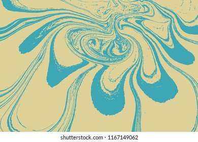 Abstract ocean marble art. Natural random ebru. Artistic style with the swirls of marble or the ripples of agate stone. Blue paint shapes. Vector.