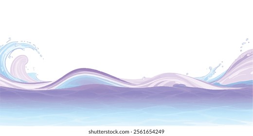 Abstract Ocean Movement: Purple  White Watercolor Waves: Soft, flowing ocean waves in abstract purple and white watercolor tones, perfect for serene, ocean-themed background designs and digital art."