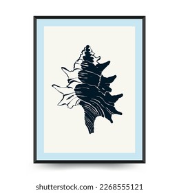 Resumen de la plantilla de afiches oceánicos y marinos. Mar moderno Estilo botánico negro de moda. Algas, peces, concha. Arte de pared de tinta.