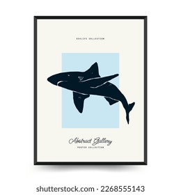 Resumen de la plantilla de afiches oceánicos y marinos. Mar moderno Estilo botánico negro de moda. Algas, peces, concha. Arte de pared de tinta.