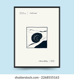 Abstract ocean and sea posters template. Modern sea Botanical trendy black style. Vintage seaweed, fish, shell. Ink wall  art.