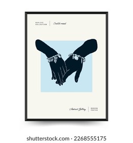 Abstract ocean and sea posters template. Modern sea Botanical trendy black style. Vintage seaweed, fish, shell. Ink wall  art.