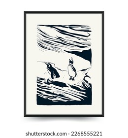 Abstract ocean and sea posters template. Modern sea Botanical trendy black style. Vintage seaweed, fish, shell. Ink wall  art.
