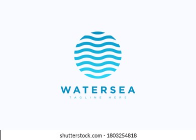 Abstract Ocean Sea Water Waves Logo. Blue Circle Striped Lines Style isolated on White Background. Usable for Business and Branding Logos. Flat Vector Logo Design Template Element