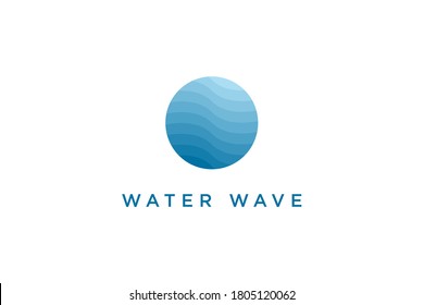 Abstract Ocean Sea Water Waves Logo. Blue Circle Striped Lines Style isolated on White Background. Usable for Business and Branding Logos. Flat Vector Logo Design Template Element