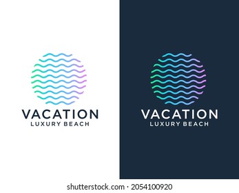 Abstract Ocean Sea Water Waves Logo. Blue Circle Striped Lines Style isolated on White Background. Usable for Business and Branding Logos. Flat Vector Logo Design Template Element