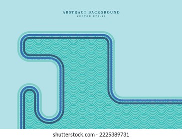Abstrakter Ozean Gezeitenwelle Tsunami moderne Kunst 1970er Jahre Kunststil im Farbverlauf-blauen Hintergrund Werbebroschüre Banner Website Deckblatt Produktpräsentation Vektorpfe.