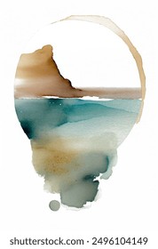 Abstract ocean watercolor vector artwork, with circular element at its core, themes of fluidity, blueness, and coldness. Essence of the sea. Waters with a vibrant circular form, fluidity, motion