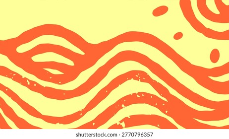 Abstract ocean wave background in warm orange and red tones with a sunset sun. Modern minimal coastal landscape for travel summer and beach themed creative design projects.