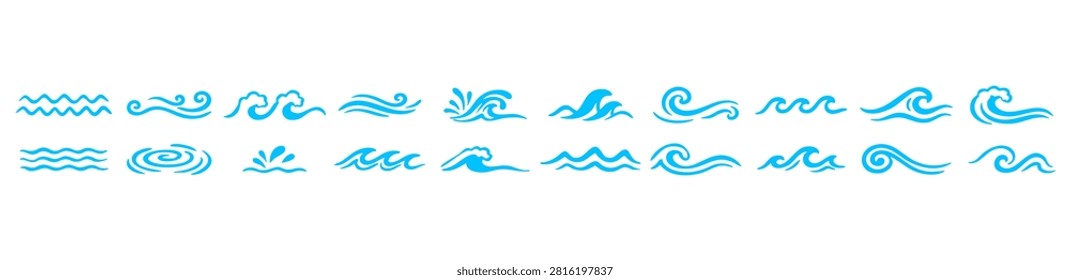 Abstract Ocean Wave Divider Collection with Minimal Blue Water Line Elements Vector Set