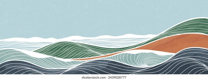 Abstract Ocean wave illustration. Creative minimalist modern paint and line art print. Abstract  contemporary aesthetic backgrounds landscapes. with Ocean wave, sea, skyline