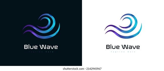 Abstract Ocean Wave Logo Design in Blue Gradient. Water Wave Logo or Icon