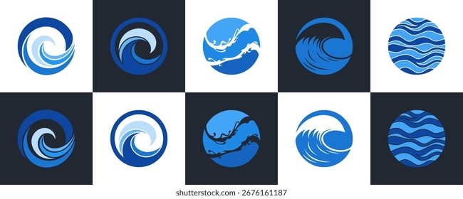 Abstract Ocean Wave Logo Set Vector Design