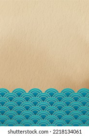 Abstract ocean wave on brown background watercolor vector for decoration on oriental art , Chinese art, Japanese art.