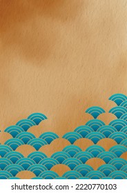Abstract ocean wave on brown background watercolor vector for decoration on oriental art , Chinese art, Japanese art.