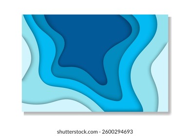 Abstract Ocean Wave Papercut. Blue Layered Background Design