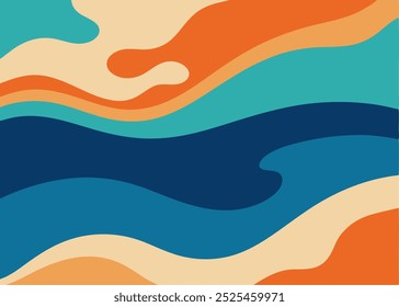 Abstract ocean wave pattern in a vibrant seafoam green, coral red, lagoon blue and navy blue color palette. Perfect for modern background, coastal vibe and fluid shapes.