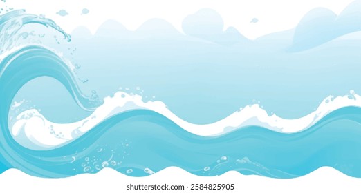 Abstract ocean wave texture in soft green and blue watercolor on a transparent background, offering a serene and tranquil vibe for water wave-themed designs, banners, and creative projects.
