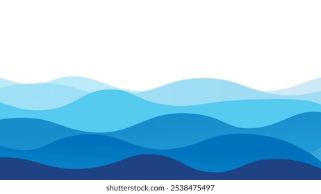 Abstract Ocean Waves Background with Layered Blue Curves and Gradient Effect - Minimalistic Sea Design for Digital Art, Web Banners, and Water-Themed Graphics