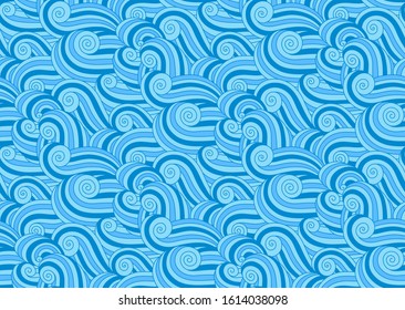 Abstract ocean waves background. Organic shapes wavy wallpaper. Vector seamless nautical sea tides pattern.