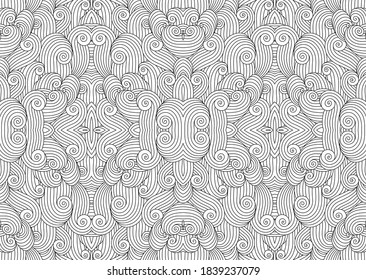 Abstract ocean waves background. Organic shapes wavy wallpaper design. Vector seamless nautical sea tides pattern. Adult coloring book illustration. Zentange colouring art picture.