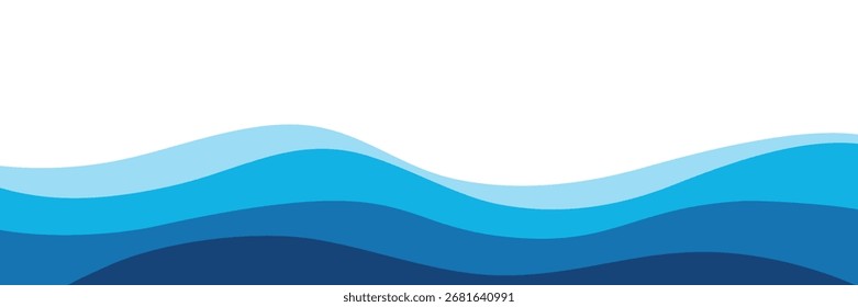 Abstract ocean waves background with shades of blue and white empty space.