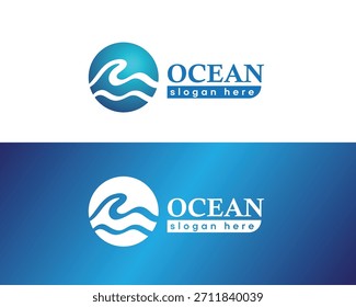abstract ocean waves in a circle logo design template