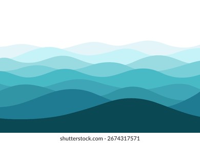 Abstract ocean waves, emerald sea background with a place for text, flat design, vector illustration. Background wavy element for a poster, banner, decoration, cover. Minimalistic, simple, graphic 