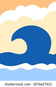 Resumen de las olas del océano. ilustración vectorial minimalista moderna de mediados de siglo. Resumen del entorno natural. mar, cielo, sol y olas