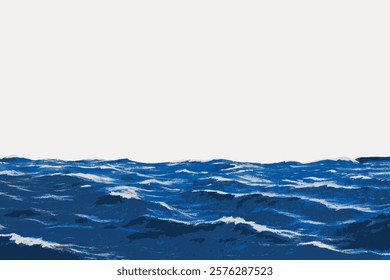 Abstract ocean waves painting. Blue waves, ocean waves, and sea waves create a serene seascape. Artistic ocean evoke calm and tranquility. Vintage art drawing illustration, painting art vector.