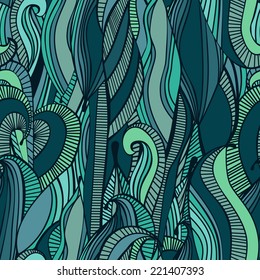 Abstract ocean waves seamless pattern. Wavy striped stylized endless ornament. Sea water colors background. Vector file is EPS8.