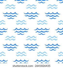 Abstract ocean waves seamless pattern. Japanese, Chinese traditional ornament blue background. Vector illustration Summer tropical sea beach style. Fashion nautical vintage textile fabric design