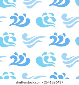 Abstract ocean waves seamless pattern. Japanese, Chinese traditional ornament blue background. Vector illustration Summer tropical sea beach style. Fashion nautical vintage textile fabric design