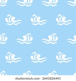 Abstract ocean waves seamless pattern. Japanese, Chinese traditional ornament blue background. Vector illustration Summer tropical sea beach style. Fashion nautical vintage textile fabric design