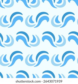 Abstract ocean waves seamless pattern. Japanese, Chinese traditional ornament blue background. Vector illustration Summer tropical sea beach style. Fashion nautical vintage textile fabric design