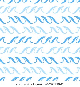 Abstract ocean waves seamless pattern. Japanese, Chinese traditional ornament blue background. Vector illustration Summer tropical sea beach style. Fashion nautical vintage textile fabric design