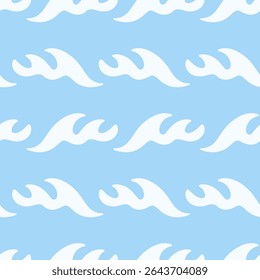 Abstract ocean waves seamless pattern. Japanese, Chinese traditional ornament blue background. Vector illustration Summer tropical sea beach style. Fashion nautical vintage textile fabric design