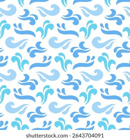 Abstract ocean waves seamless pattern. Japanese, Chinese traditional ornament blue background. Vector illustration Summer tropical sea beach style. Fashion nautical vintage textile fabric design
