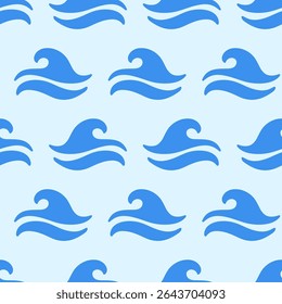 Abstract ocean waves seamless pattern. Japanese, Chinese traditional ornament blue background. Vector illustration Summer tropical sea beach style. Fashion nautical vintage textile fabric design