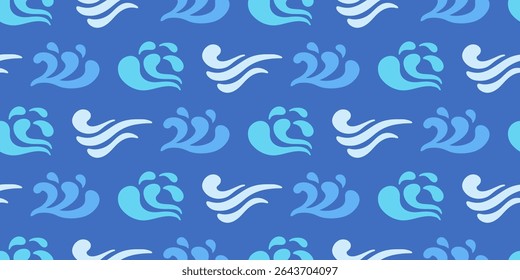 Abstract ocean waves seamless pattern. Japanese, Chinese traditional ornament blue background. Vector illustration Summer tropical sea beach style. Fashion nautical vintage textile fabric design