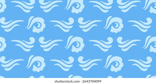 Abstract ocean waves seamless pattern. Japanese, Chinese traditional ornament blue background. Vector illustration Summer tropical sea beach style. Fashion nautical vintage textile fabric design