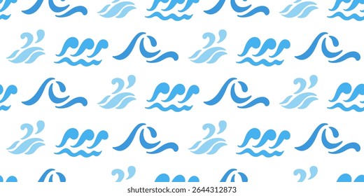 Abstract ocean waves seamless pattern. Japanese, Chinese traditional ornament blue background. Vector illustration Summer tropical sea beach style. Fashion nautical vintage textile fabric design