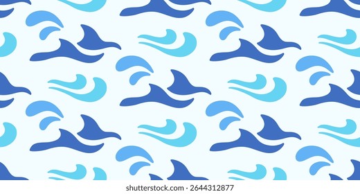 Abstract ocean waves seamless pattern. Japanese, Chinese traditional ornament blue background. Vector illustration Summer tropical sea beach style. Fashion nautical vintage textile fabric design